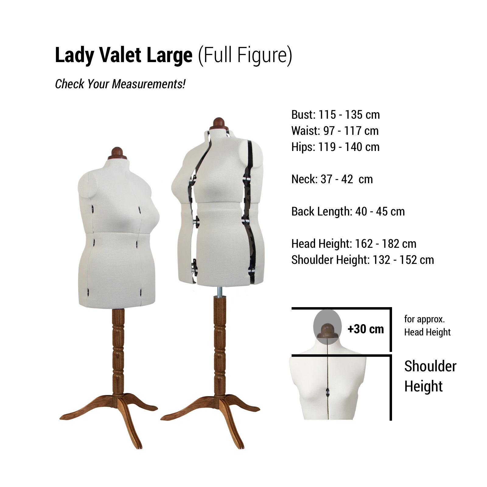 Adjustable Dressmaker's Mannequin - Large Natural