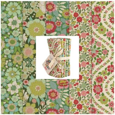 Tilda Fabric - Wallflower Fat Quarter x 5 Greens