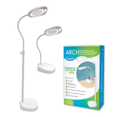 Triumph Arch LED Magnifier Lamp - 2-in-1 Floor & Desk Light with Tray