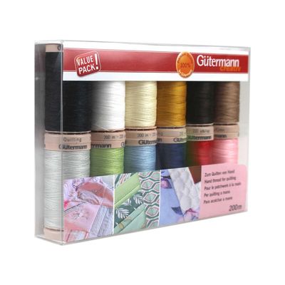 Gutermann 100% Mercerised Cotton Thread Kit for Hand Quilting - 12 Reels x 200m