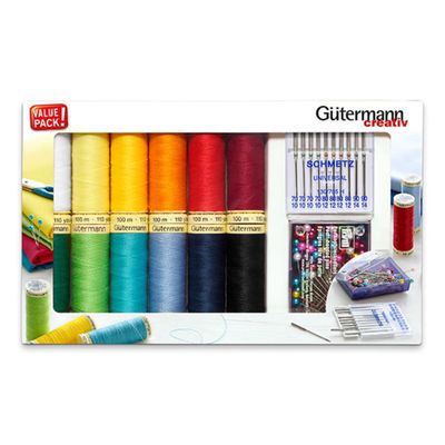 Gutermann Sew-All Thread Set - 12 Reels + Schmetz Needles & Prym Pins