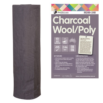 Matilda's Own Wool Poly Batting Charcoal (240cm Width) - Whole Roll 30m