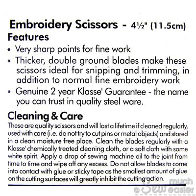 Sharp Point Embroidery Scissors - 115mm / 4.5 inch by Klasse