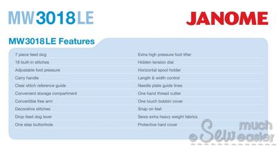 Janome My Excel 18W (MW3018) Mechanical Sewing Machine - HD3000 Aust Equivalent