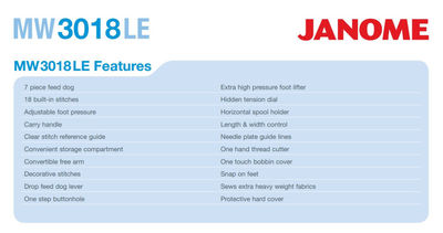 Janome My Excel 18W (MW3018) Heavy Duty Sewing Machine + The Ultimate Feet Set
