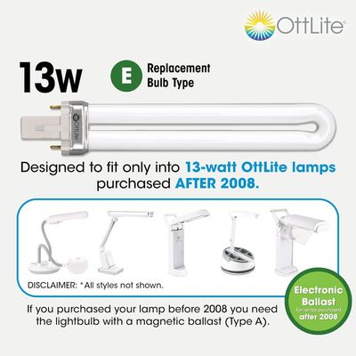 Ott-Lite Bulb 13W HD (Type E) - Replacement Tube for Folding Task Lamp After 2008