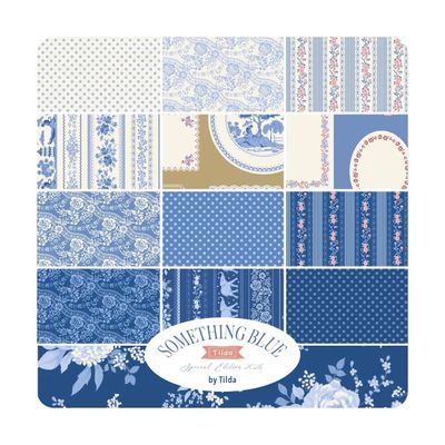 Tilda Fabric - Something Blue Blenders, Borders & Labels Fat Quarter 1/4 Bundle
