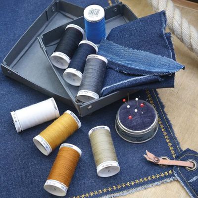 Gutermann Denim Sewing Thread Set - 8 Reels + Schmetz Jeans Needles