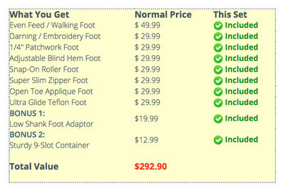 Denim & Dressmaking Sewing Machine Presser Foot Set (Universal for Low Shank 7mm & 5mm machines)