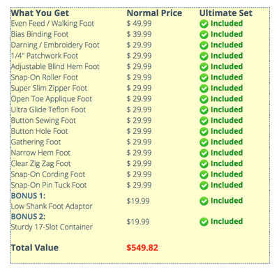 Ultimate Sewing Machine Foot Set (Universal for Low Shank 7mm machines)