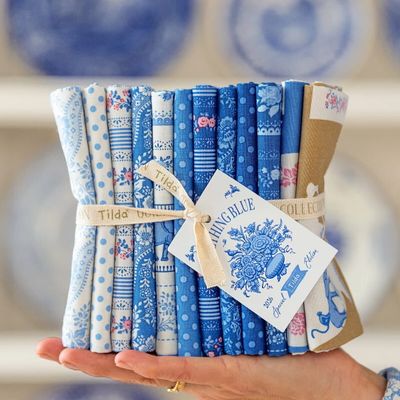 Tilda Fabric - Something Blue Blenders, Borders & Labels Fat Quarter 1/4 Bundle
