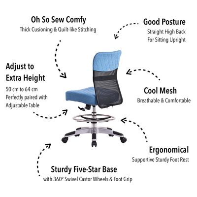 Horn Lux-i Sewing Chair - for Adjustable Height Sewing & Cutting - Ocean Blue