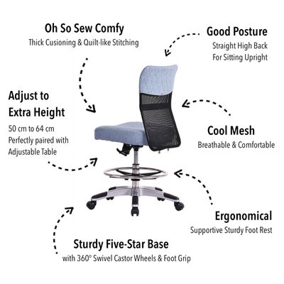 Horn Lux-i Sewing Arm Chair - for Adjustable Height Sewing & Cutting - Sky Blue