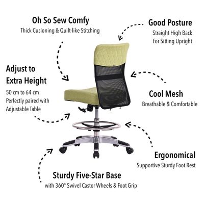 Horn Lux-i Sewing Chair - for Adjustable Height Sewing & Cutting - Lime