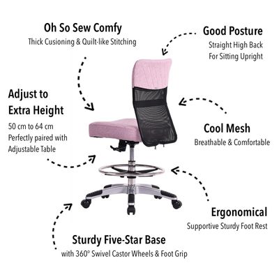 Horn Lux-i Sewing Arm Chair - for Adjustable Height Sewing & Cutting - Pink