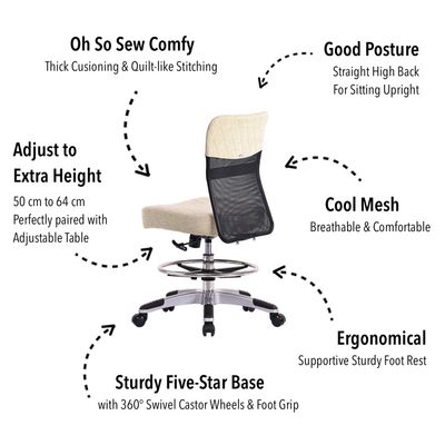 Horn Lux-i Sewing Arm Chair - for Adjustable Height Sewing & Cutting - Sand
