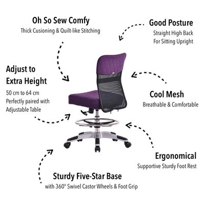 Horn Lux-i Sewing Chair - for Adjustable Height Sewing & Cutting - Viola Purple
