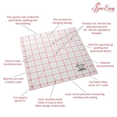 Sew Easy Patchwork Quilting Ruler Set - Squares for Rotary Cutting