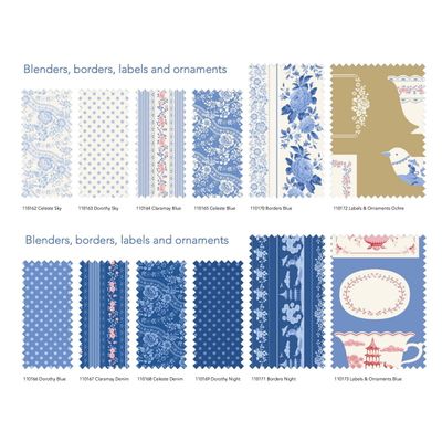 Tilda Fabric - Something Blue Blenders, Borders & Labels Fat Quarter 1/4 Bundle