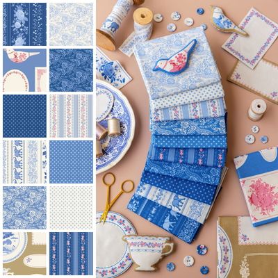 Tilda Fabric - Something Blue Blenders, Borders & Labels Fat Quarter 1/4 Bundle