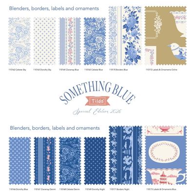 Tilda Fabric - Something Blue Blenders, Borders & Labels Fat Quarter 1/4 Bundle