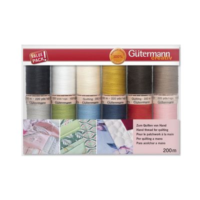 Gutermann 100% Mercerised Cotton Thread Kit for Hand Quilting - 12 Reels x 200m