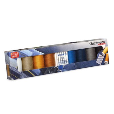 Gutermann Denim Sewing Thread Set - 8 Reels + Schmetz Jeans Needles