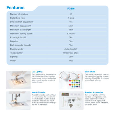 Janome FD216 Budget Sewing Machine + 15-piece Presser Feet Set