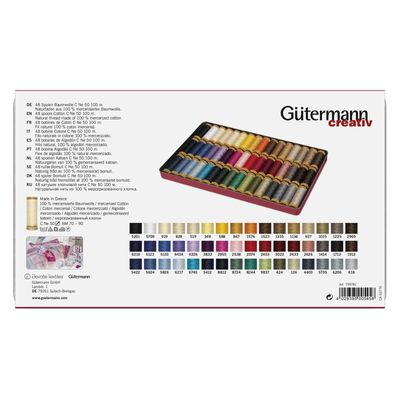 Gutermann 100% Mercerised Cotton Sewing Thread Box - 48 Reels
