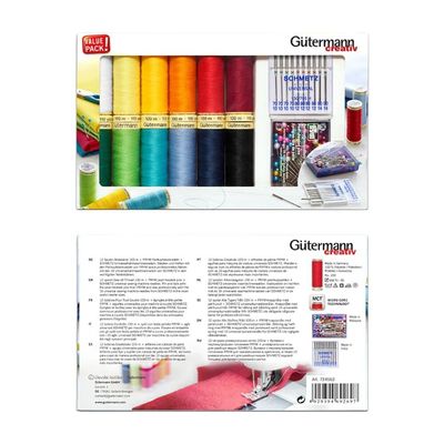 Gutermann Sew-All Thread Set - 12 Reels + Schmetz Needles & Prym Pins
