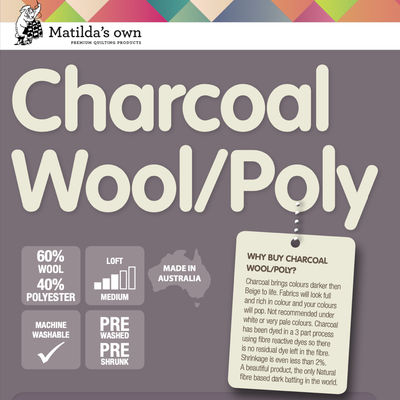 Matilda's Own Wool Poly Batting Charcoal (240cm Width) - Whole Roll 30m