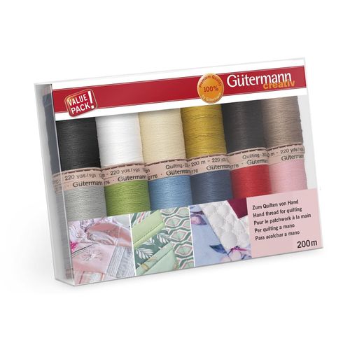 Gutermann 100% Mercerised Cotton Thread Kit for Hand Quilting - 12 Reels x 200m