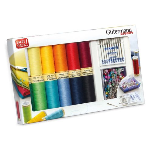 Gutermann Sew-All Thread Set - 12 Reels + Schmetz Needles & Prym Pins